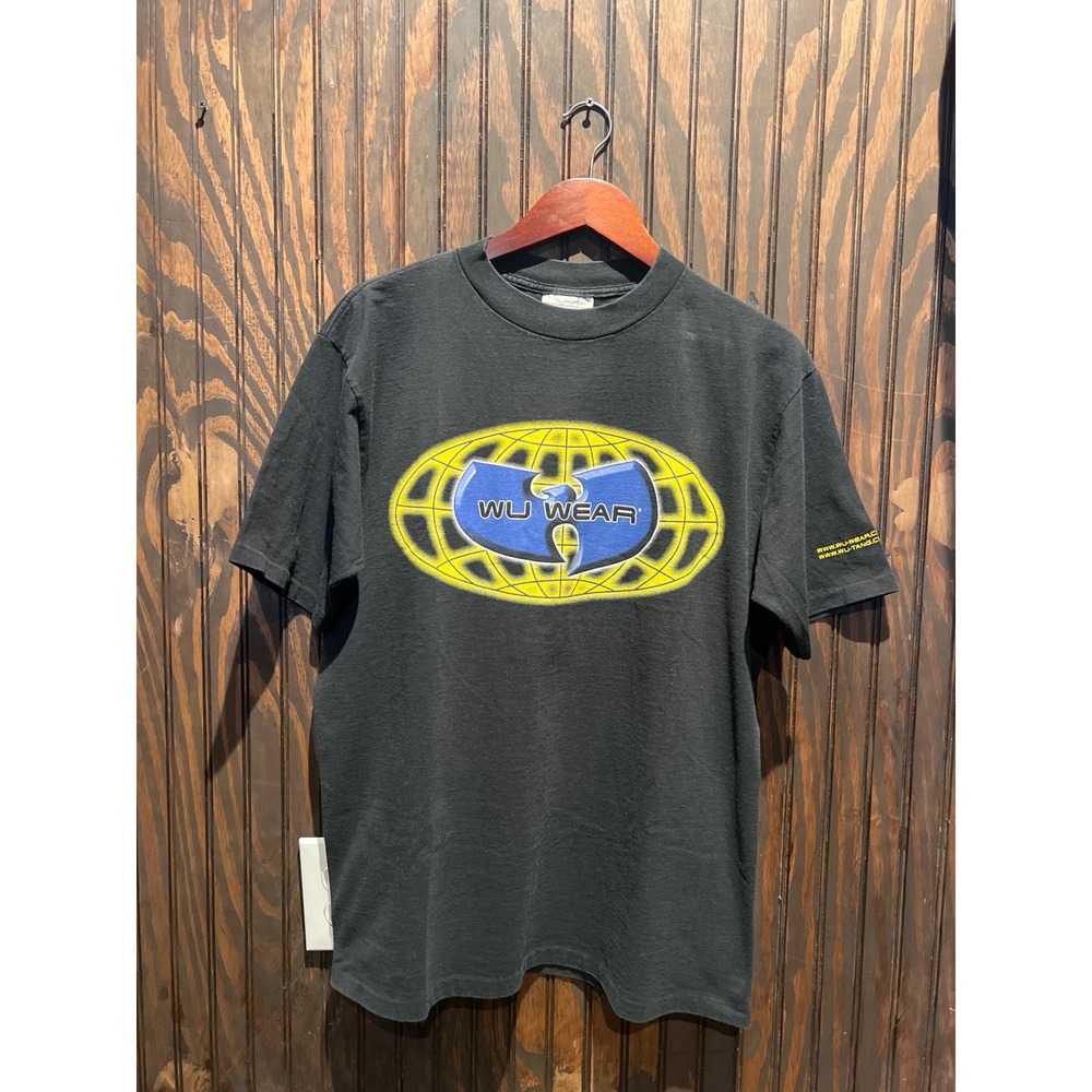 Wu Wear Graphic T-Shirt Black Yellow Globe Logo Hip Hop Rap Tee Mens Medium - Picture 1 of 2